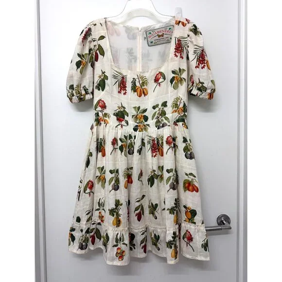 Agua Bendita Pomelo Frutas Mini Dress Linen White Fruit Floral Print XL - Picture 2 of 16